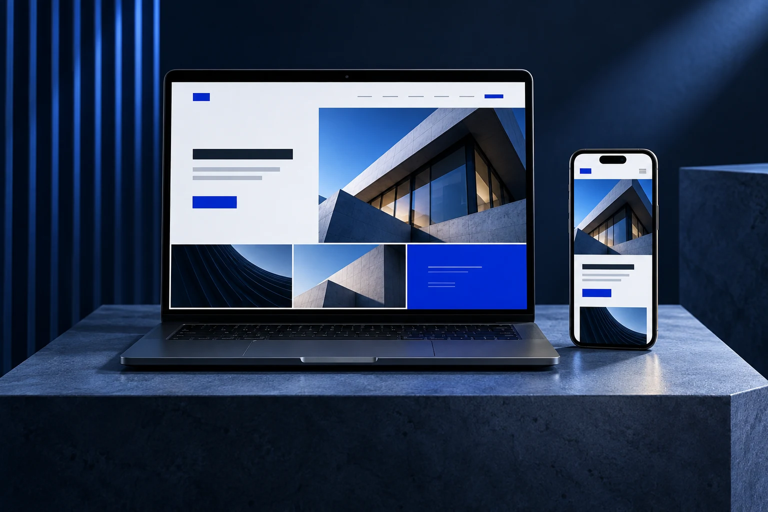 Illustrative laptop and mobile website design concept